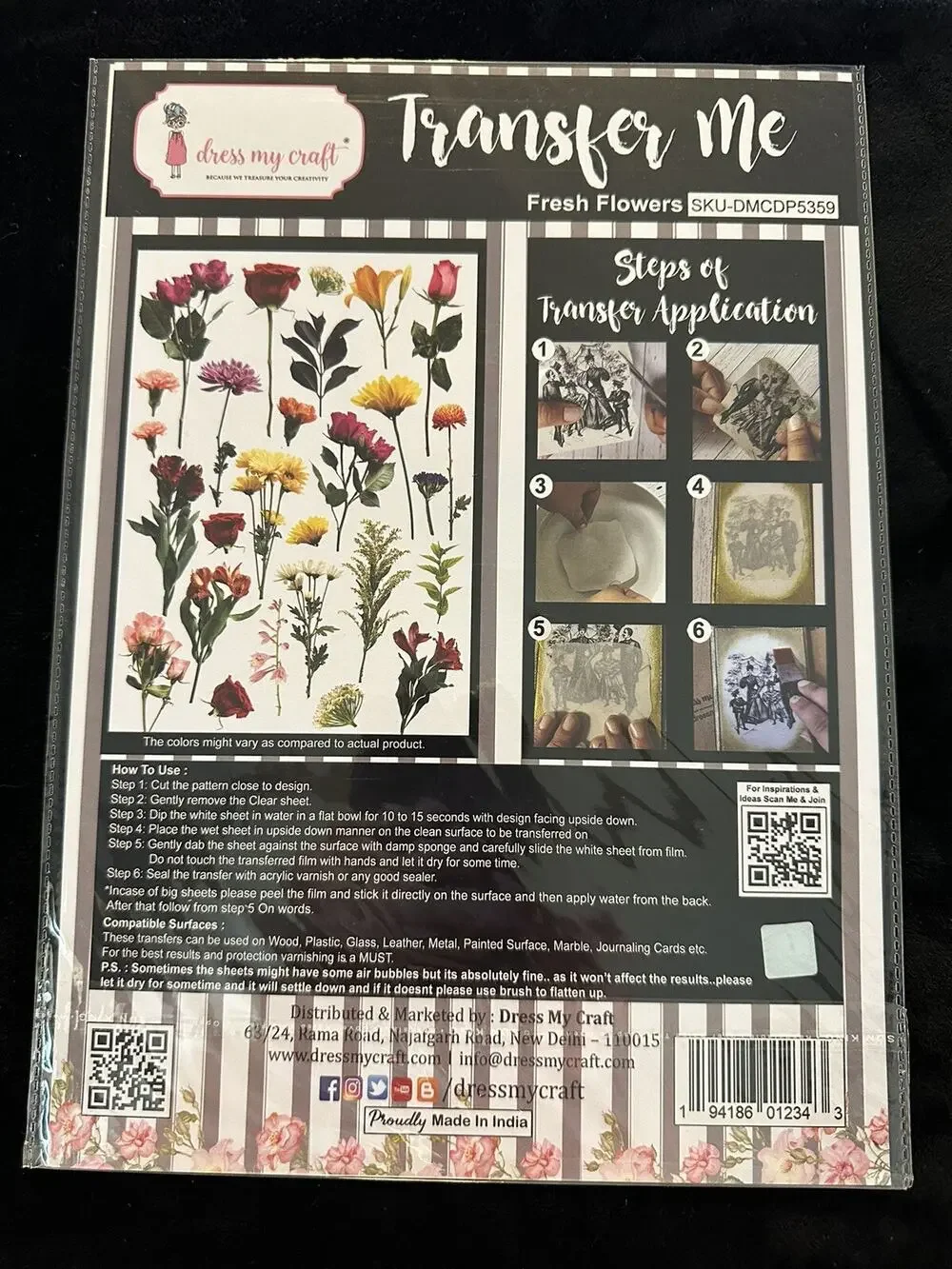 New Sealed Dress My Craft Transfer Me Fresh Flowers Floral Dip In Water Transfer
